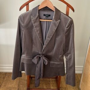 ANN TAYLOR | Grey / Silver Velvet Blazer with Silky Bow - Size 10P